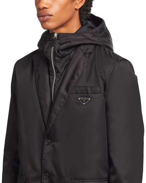 prada single-breasted padded recycled-nylon coat|Black Single.